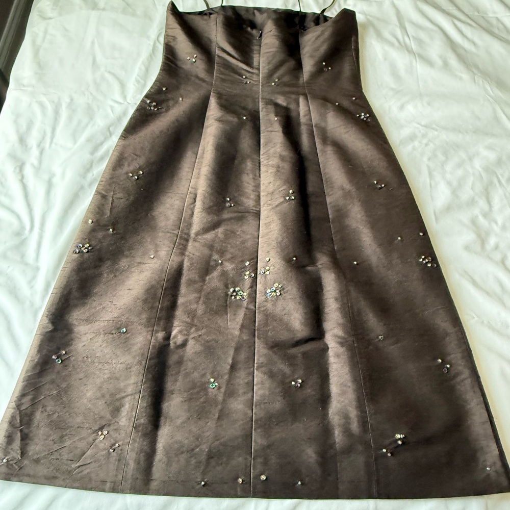 Brown Strapless Sheath Cocktail Dress